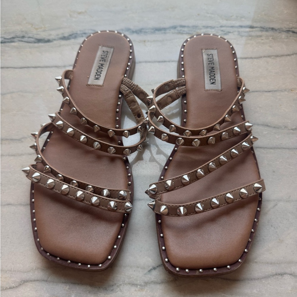 Steve Madden Brown Studded Slide Sandals
